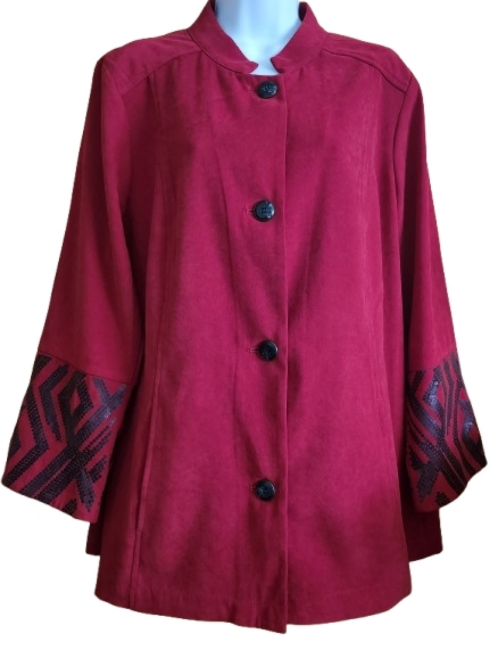 Bob Mackie Scarlet Red Jacket with Sequins Cuffs